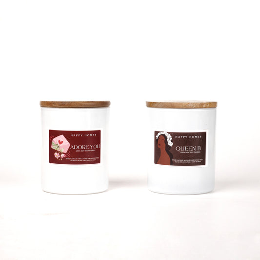 Set of 2 Scented Soy Wax Candles | Queen B & Adore You